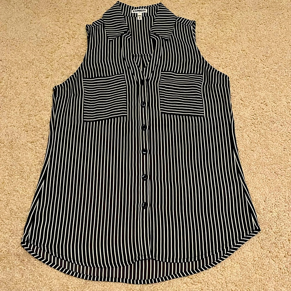Express Blue & White Striped Buttoned Tank Top